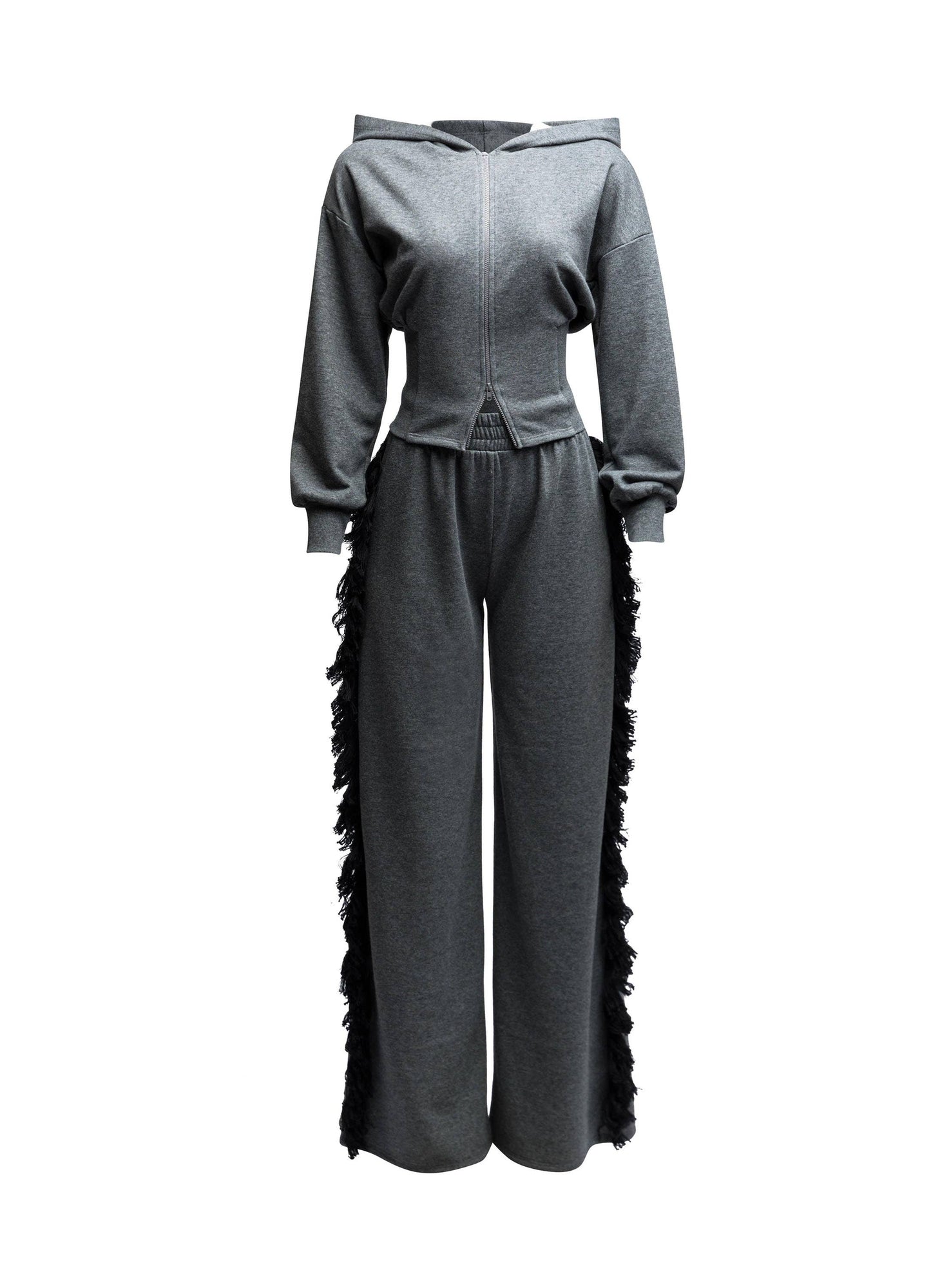 “Serenique” Curvy Size Hoodie jacket and side tassel pants set