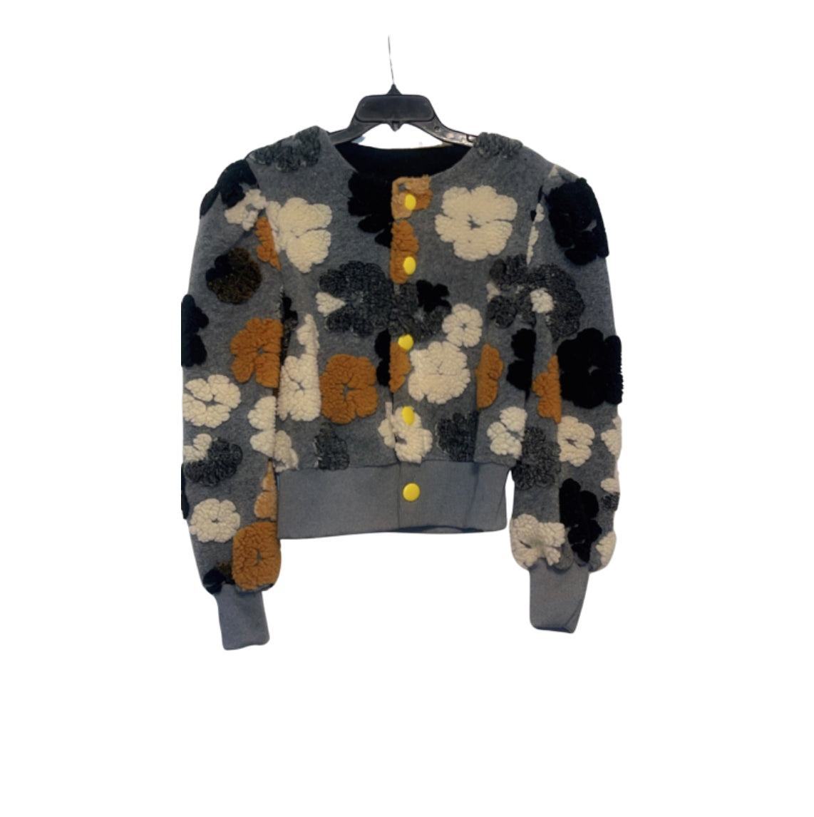 “Winter Bloom” Grey/Mustard Cardigan