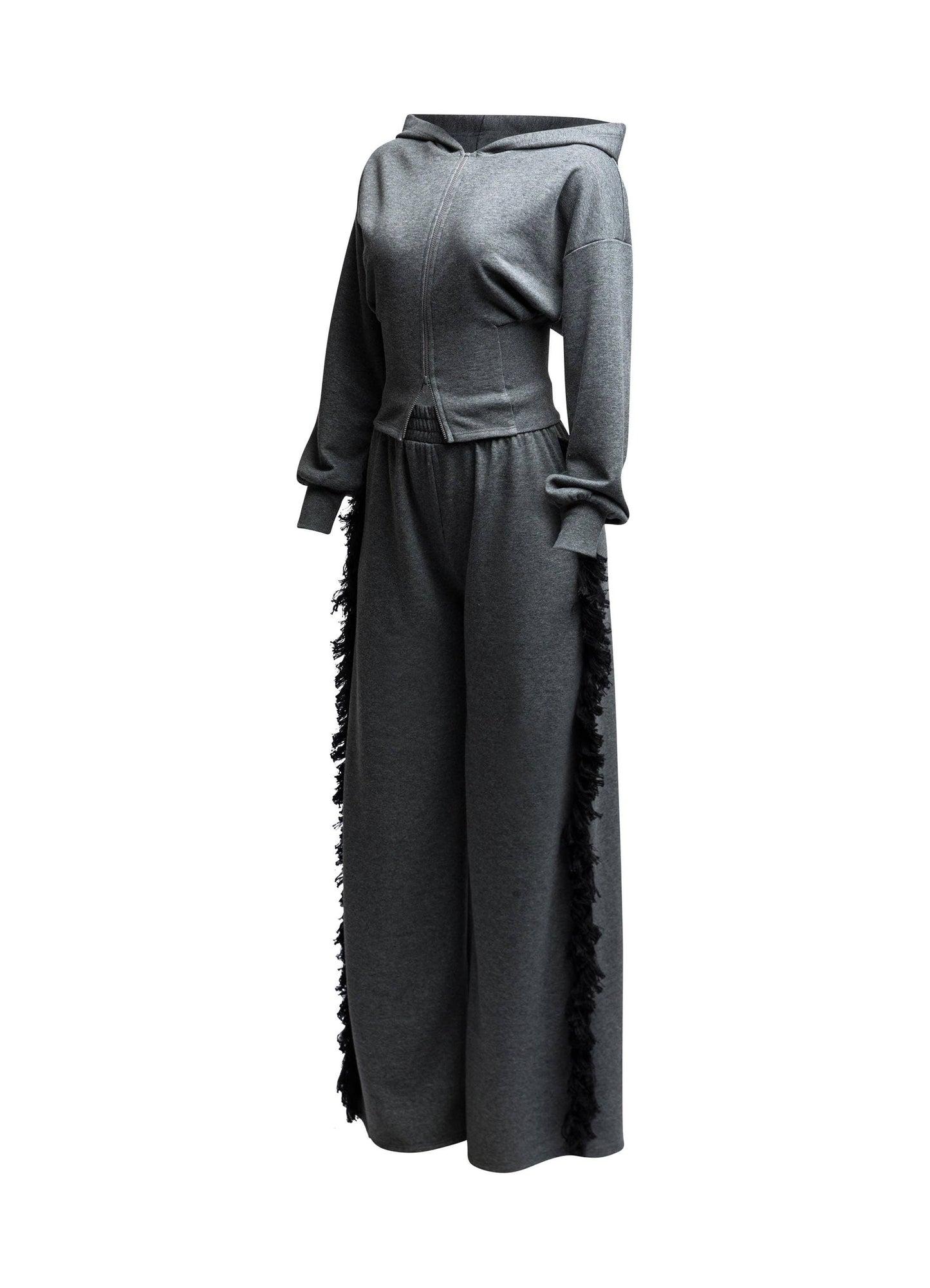 “Serenique” Curvy Size Hoodie jacket and side tassel pants set