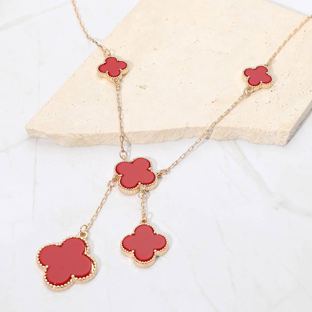 Layered Quatrefoil Drop Pendant Necklace