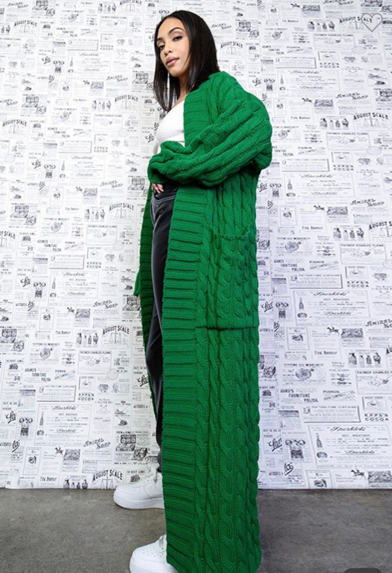 “Lemon-Lime” Chunky Cable Knit Maxi Cardigan