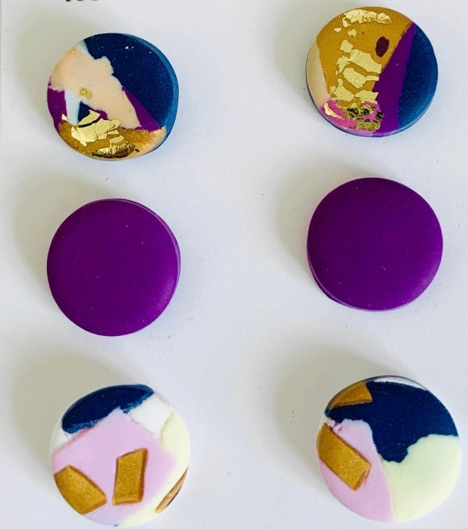 “Purple Rain” Stud Trio Earrings