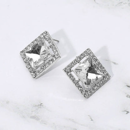 Square Cut Gemstone Framed Evening Stud Earrings