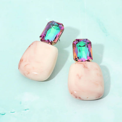 Faceted Stone Bold Marbled Resin Drop Earrings