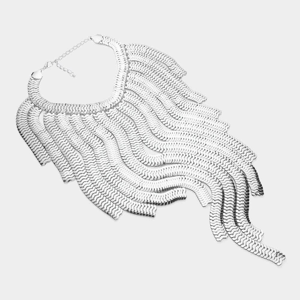 Oversized Metal Fringe Statement Necklace