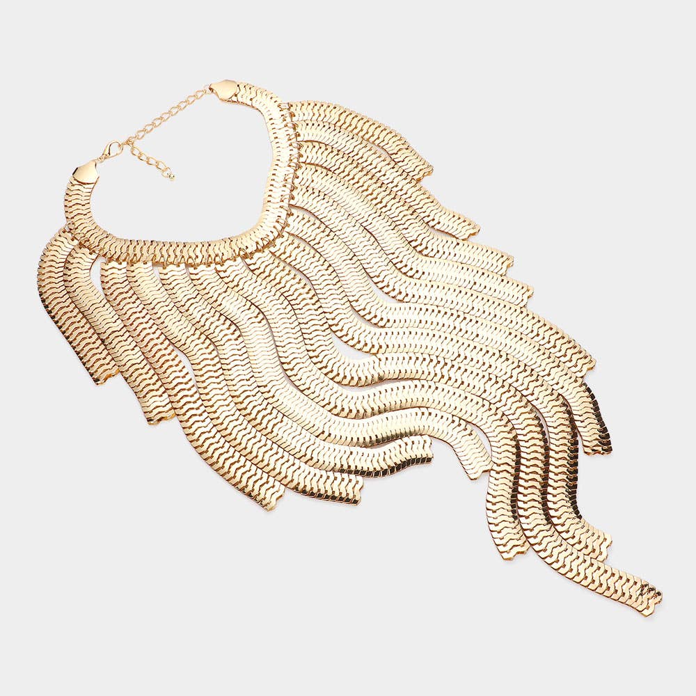 Oversized Metal Fringe Statement Necklace