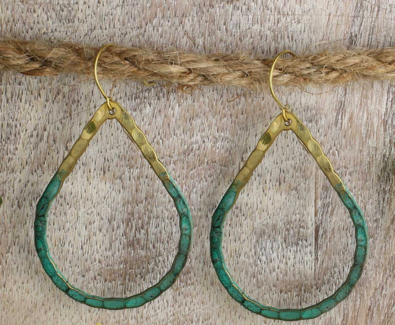 “Glamour” Gold and Green Dipped Teardrop Earrings