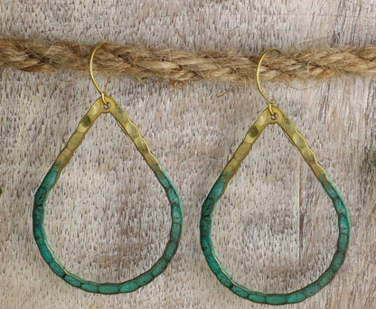 “Glamour” Gold and Green Dipped Teardrop Earrings