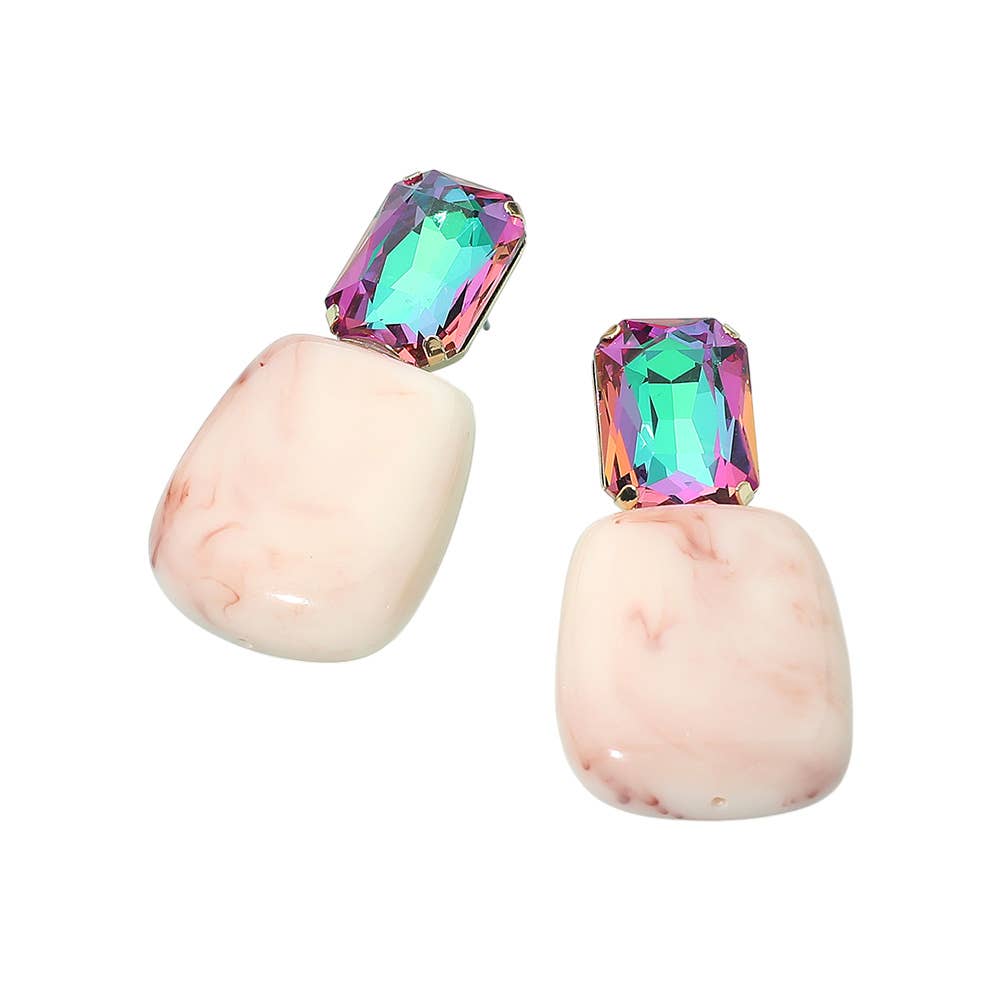 Faceted Stone Bold Marbled Resin Drop Earrings