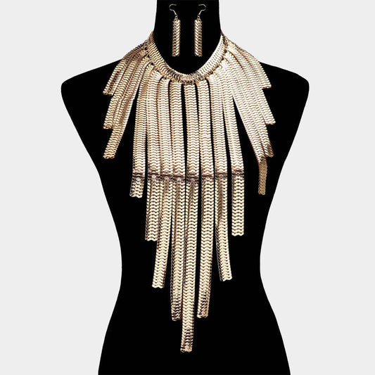 Oversized Metal Fringe Statement Necklace
