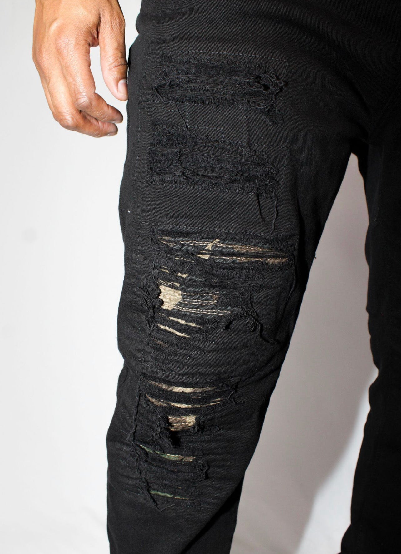 “Tay’s” Black Ripped Fatigue Moto Jeans