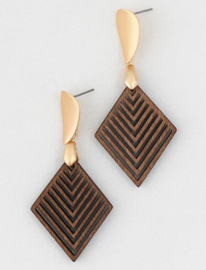 “Diamond-Shaped Wooden” Earrings